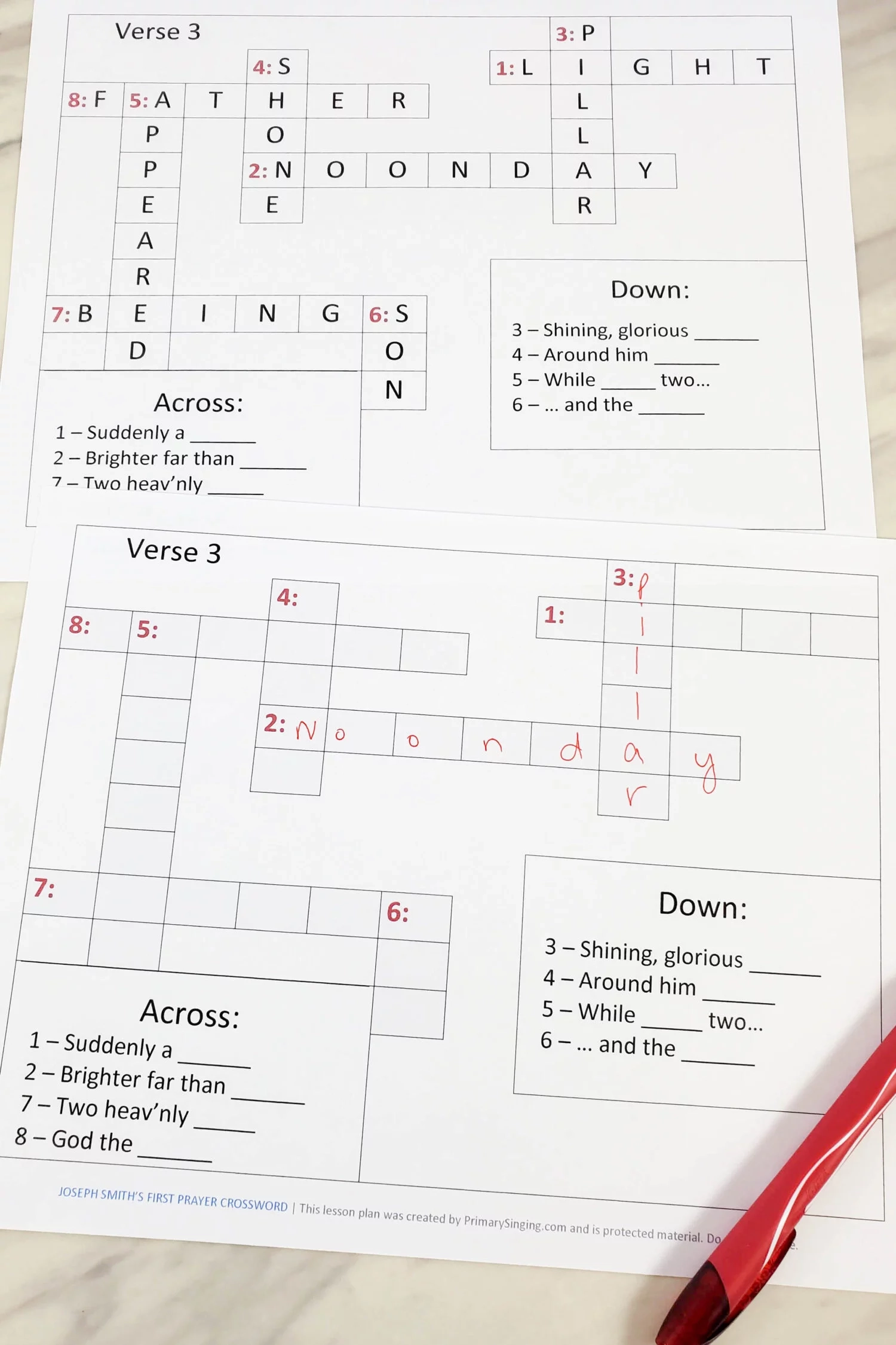 Joseph Smith s First Prayer Crossword Puzzle Primary Singing