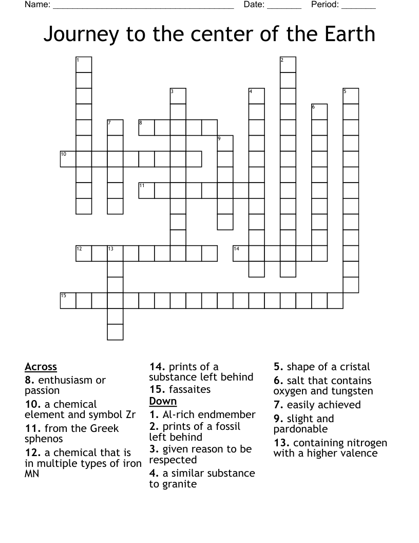 Journey To The Center Of The Earth Crossword WordMint