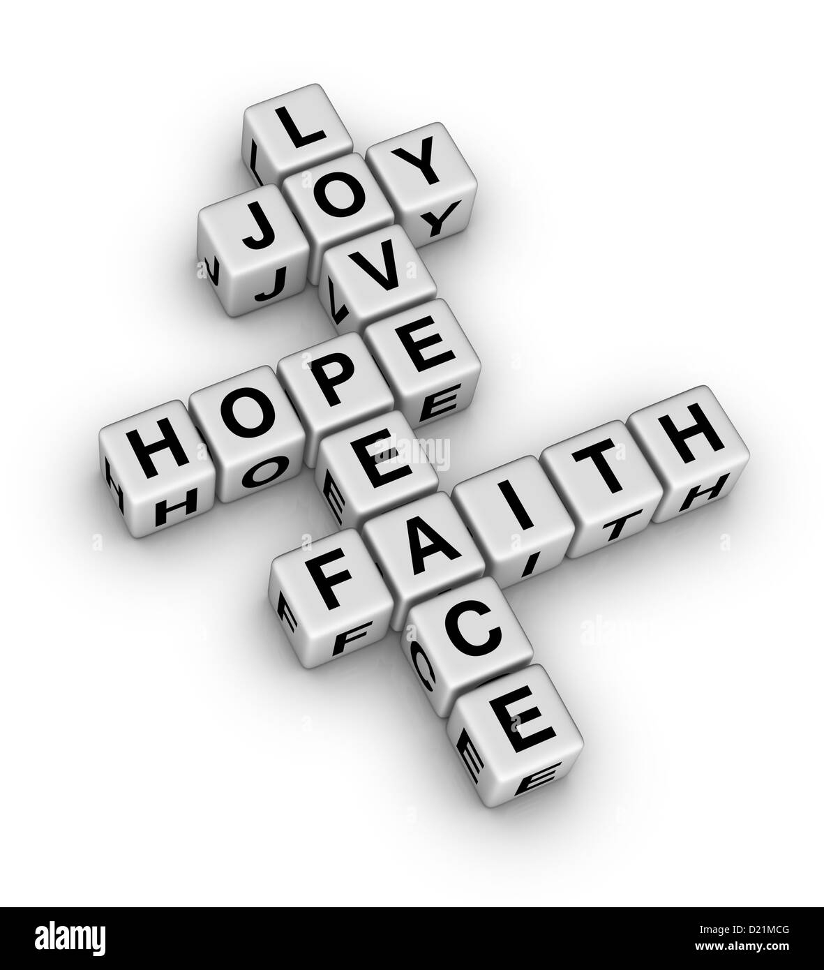 Joy Love Hope Peace And Faith crossword Puzzle Reminder Of The Important Things In Life Stock Photo Alamy