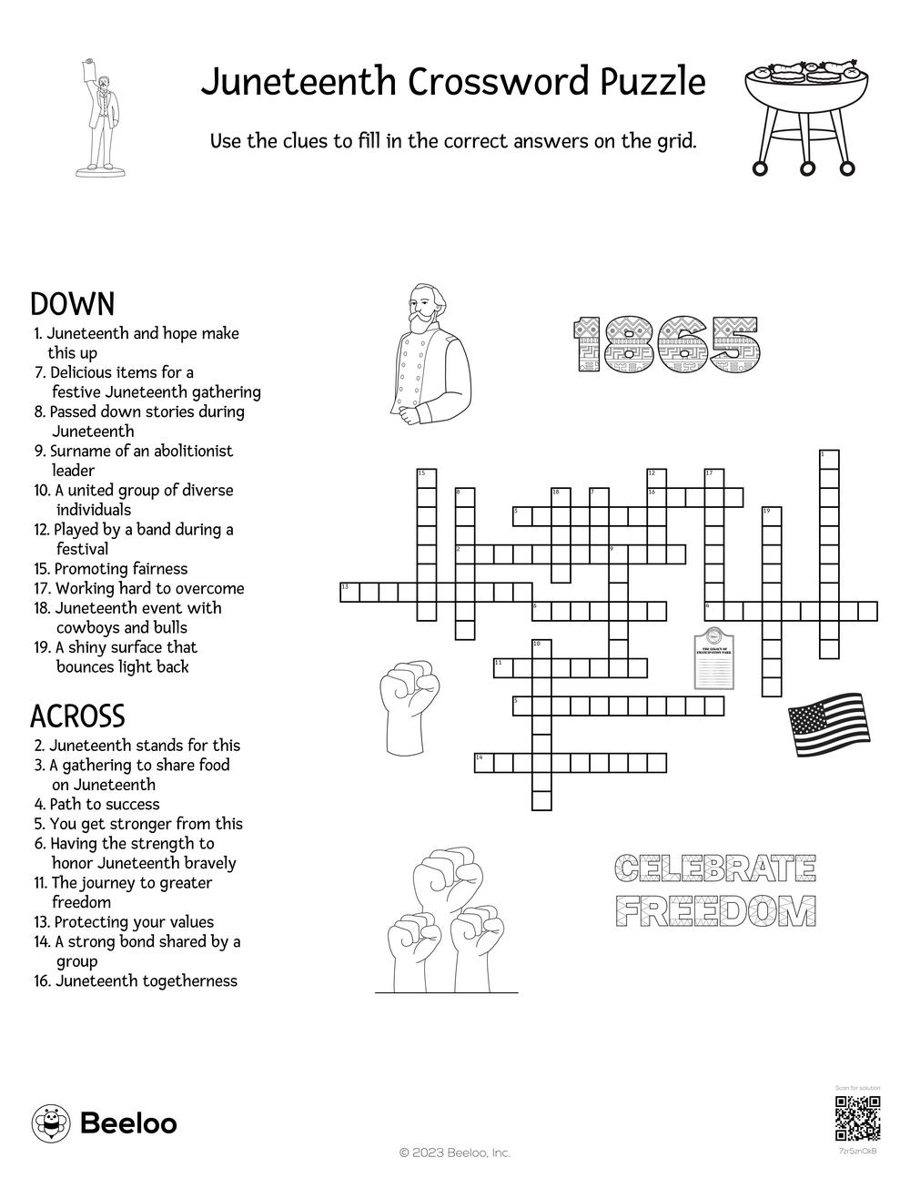 Juneteenth Crossword Puzzle Beeloo Printable Crafts And Activities For Kids