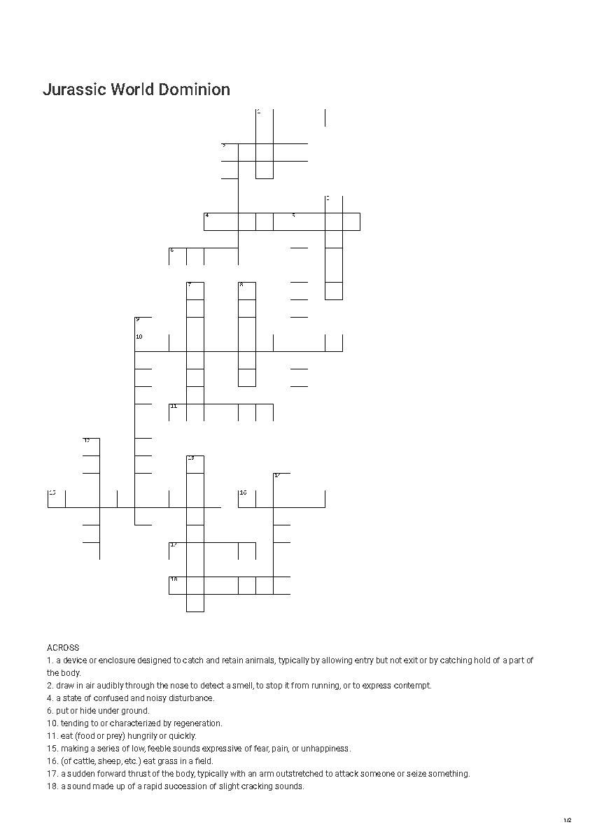 Jurassic World Dominion Crossword Puzzle By Crosswords Word Searches And More