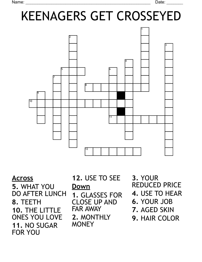 KEENAGERS GET CROSSEYED Crossword WordMint