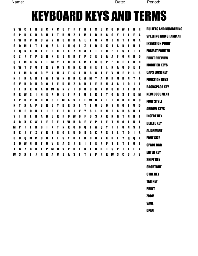 KEYBOARD KEYS AND TERMS Word Search WordMint KEYBOARD KEYS AND TERMS Word Search WordMint