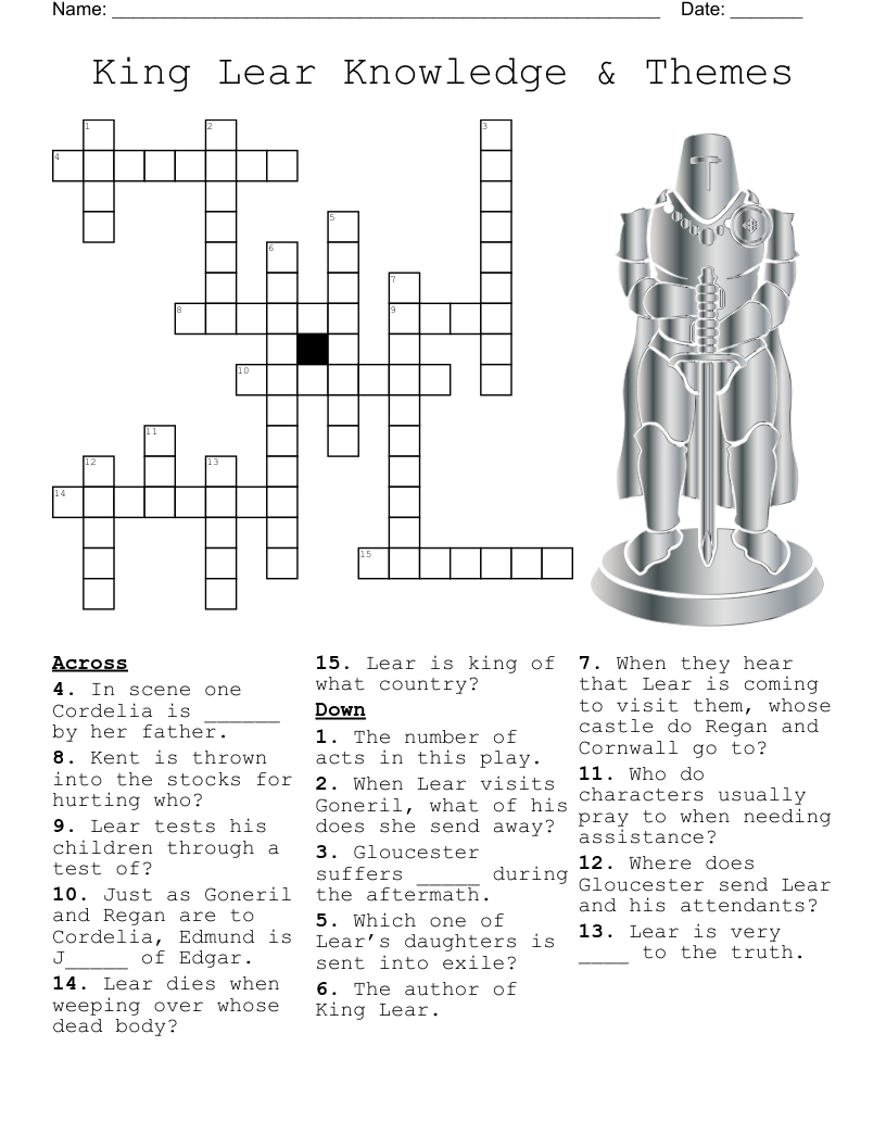 King Lear Knowledge Themes Crossword WordMint