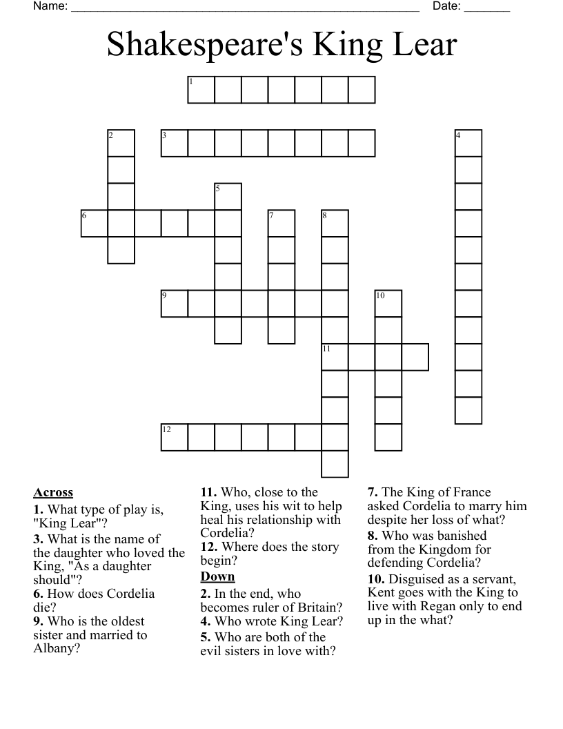 King Lear Word Search WordMint