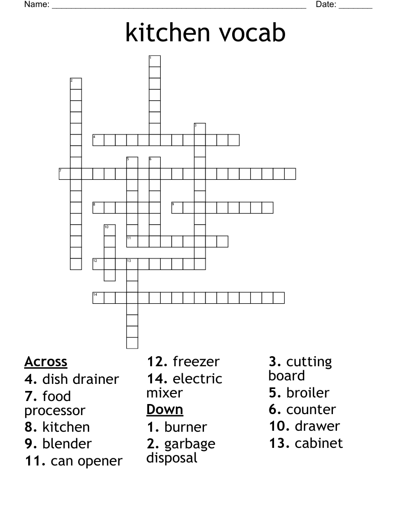 Kitchen Vocab Crossword WordMint