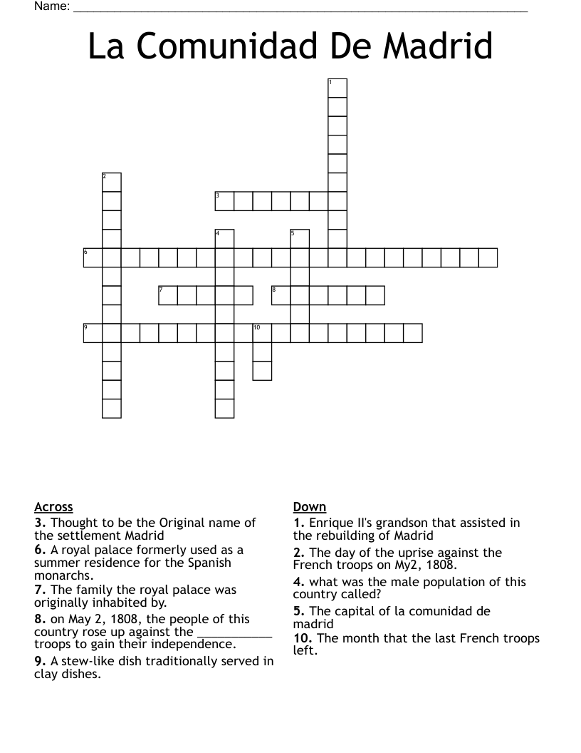 La Comunidad De Madrid Crossword WordMint