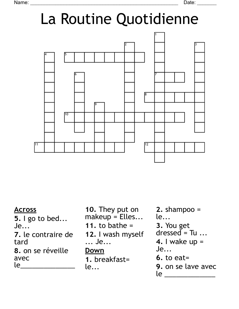 La Routine Quotidienne Crossword WordMint