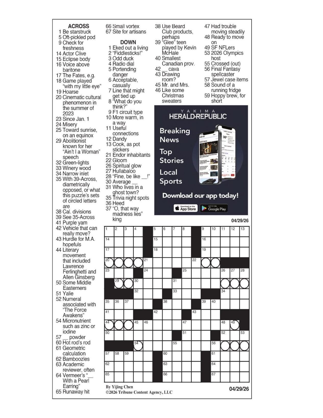 LA Times Crossword April 29 2026 Crosswords Yakimaherald
