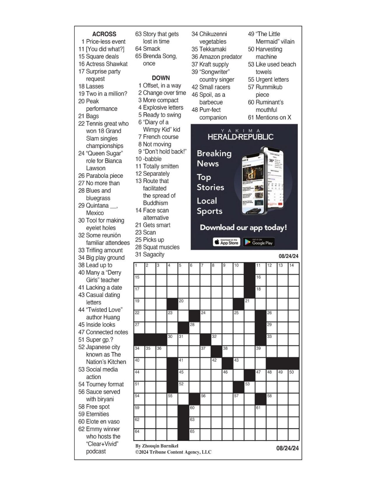 LA Times Crossword Aug 24 2024 Crosswords Yakimaherald