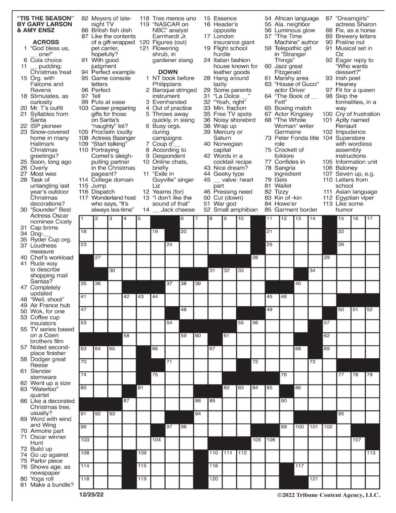 LA Times Crossword Dec 25 2022 Crosswords Yakimaherald