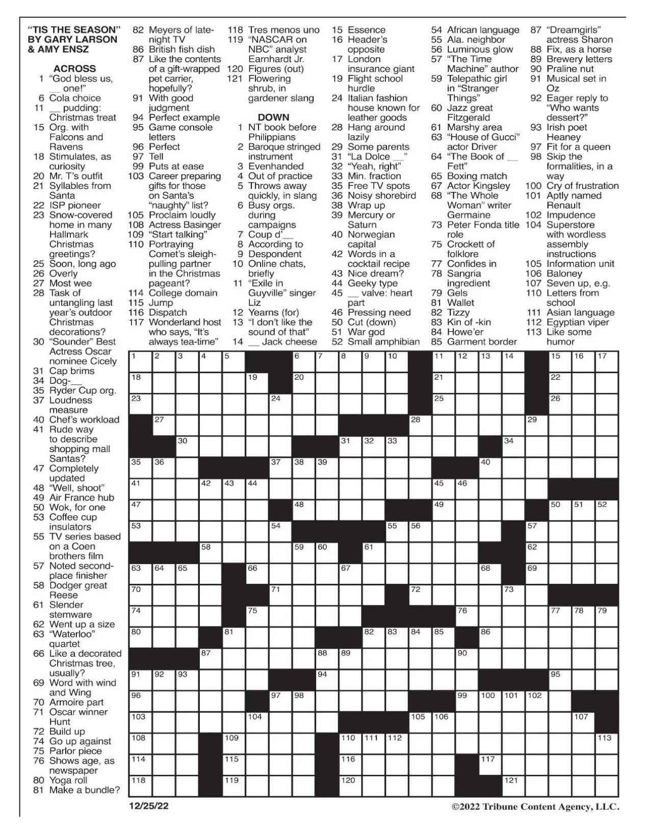 LA Times Crossword Dec 25 2022 Crosswords Yakimaherald