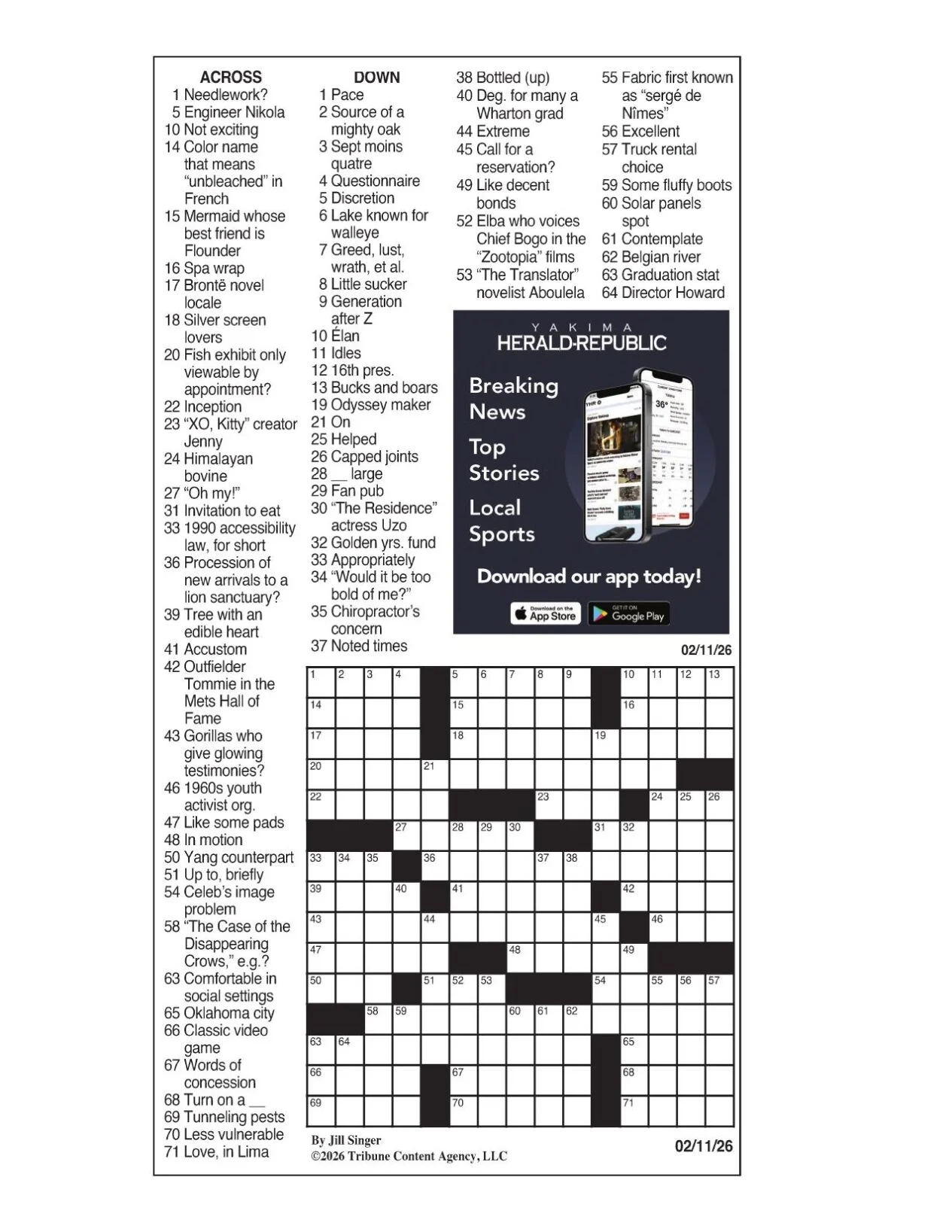 LA Times Crossword Feb 11 2026 Crosswords Yakimaherald