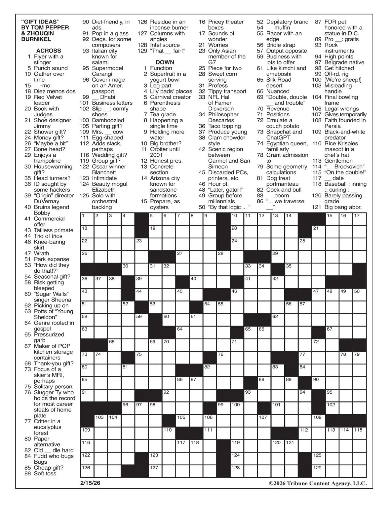 LA Times Crossword Feb 15 2026 Crosswords Yakimaherald