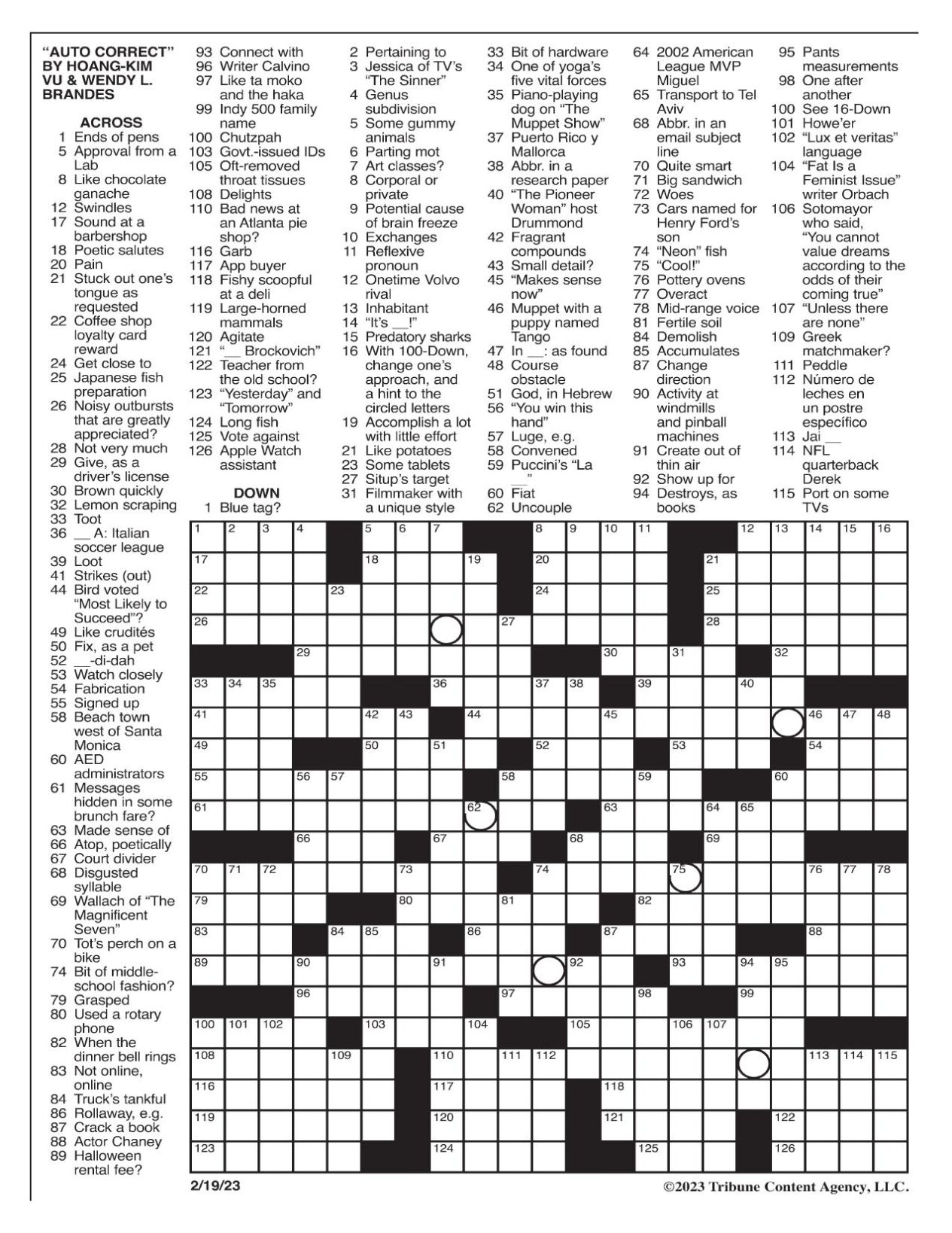 LA Times Crossword Feb 19 2023 Crosswords Yakimaherald