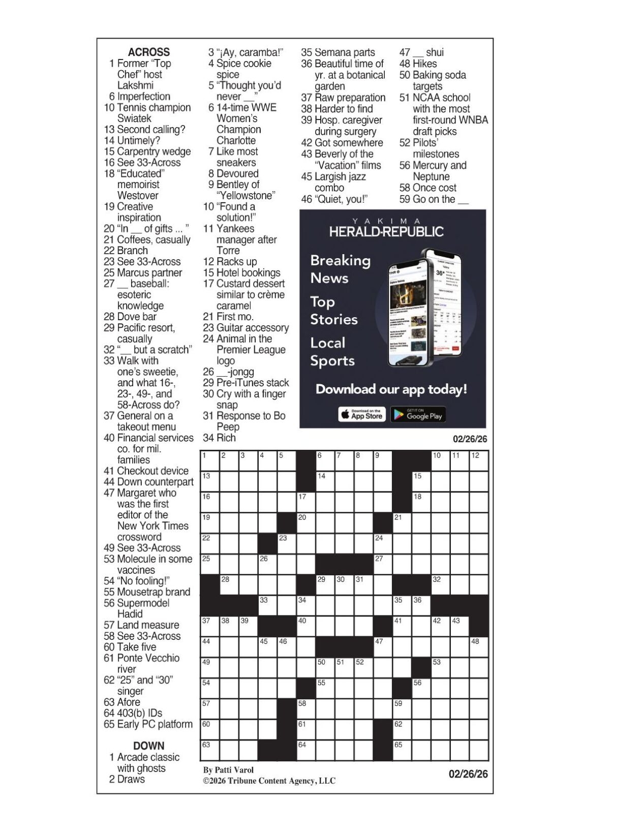 LA Times Crossword Feb 26 2026 Crosswords Yakimaherald