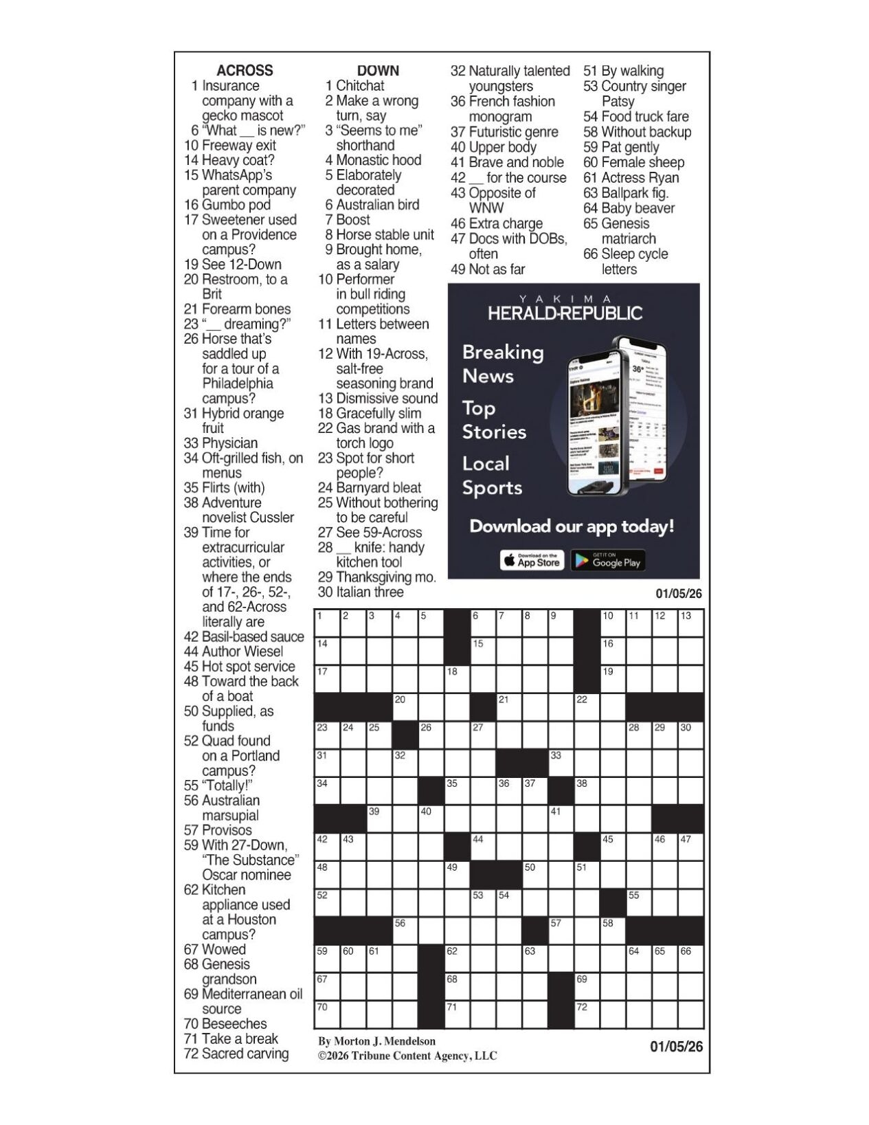 LA Times Crossword Jan 5 2026 Crosswords Yakimaherald