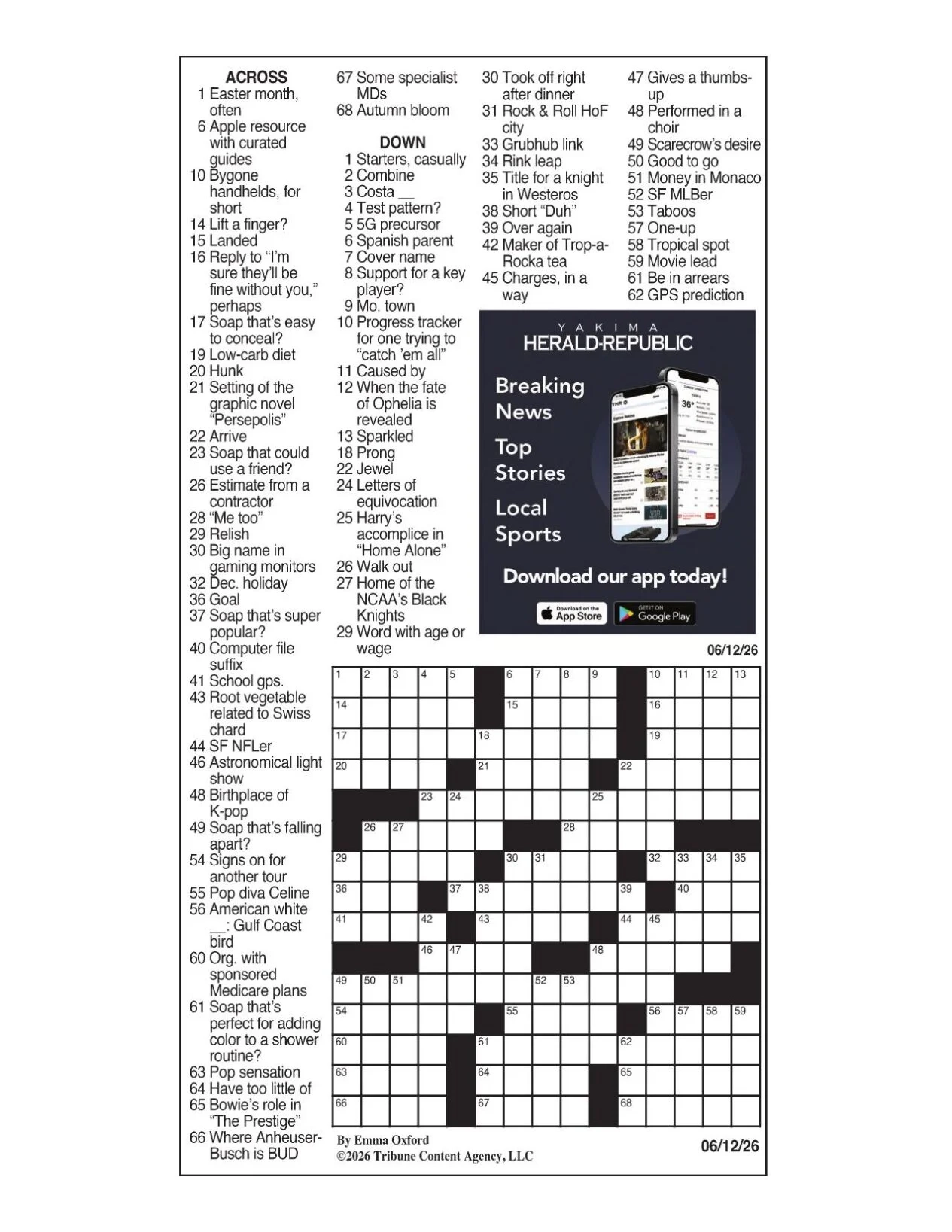 LA Times Crossword June 12 2026 Crosswords Yakimaherald