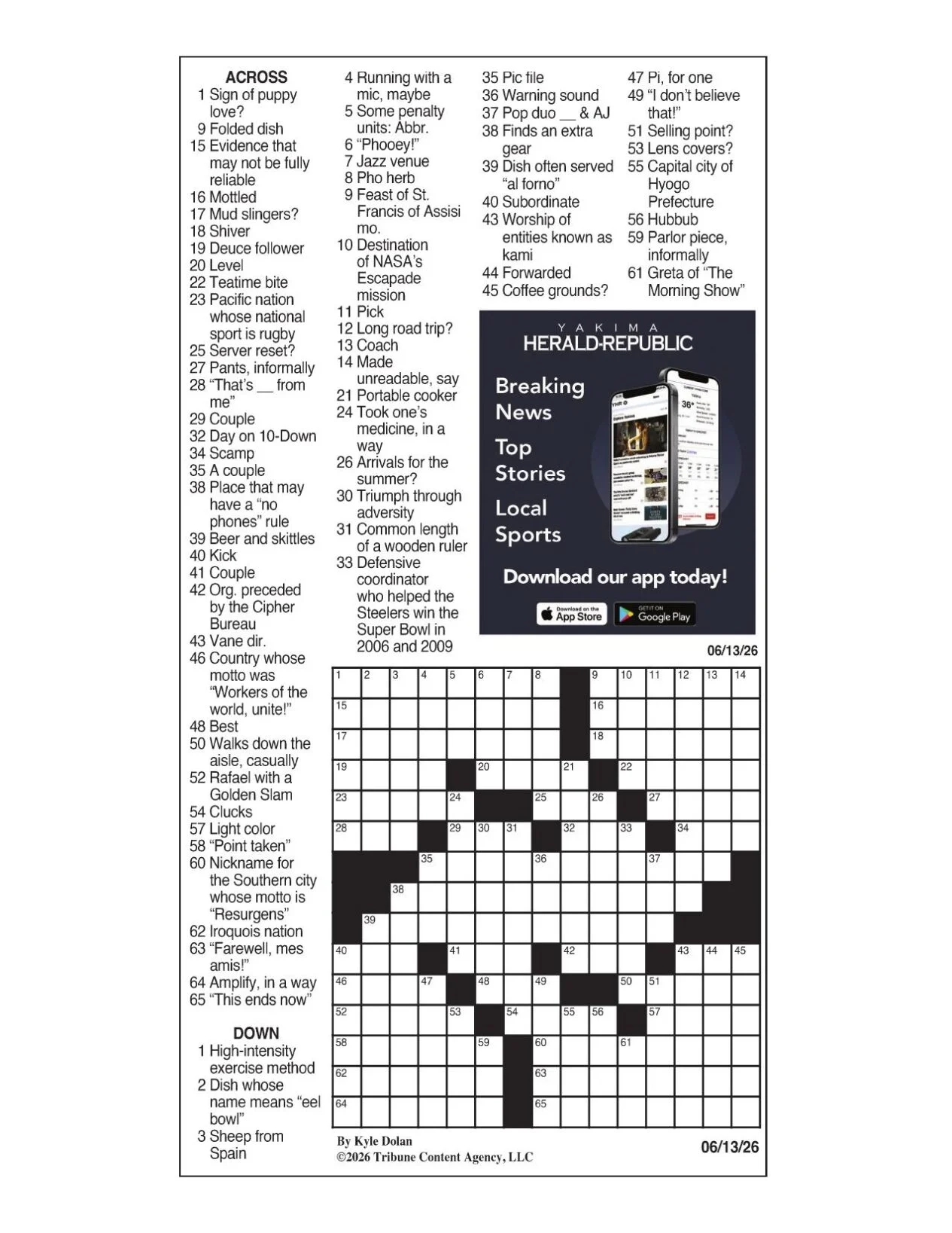 LA Times Crossword June 13 2026 Crosswords Yakimaherald