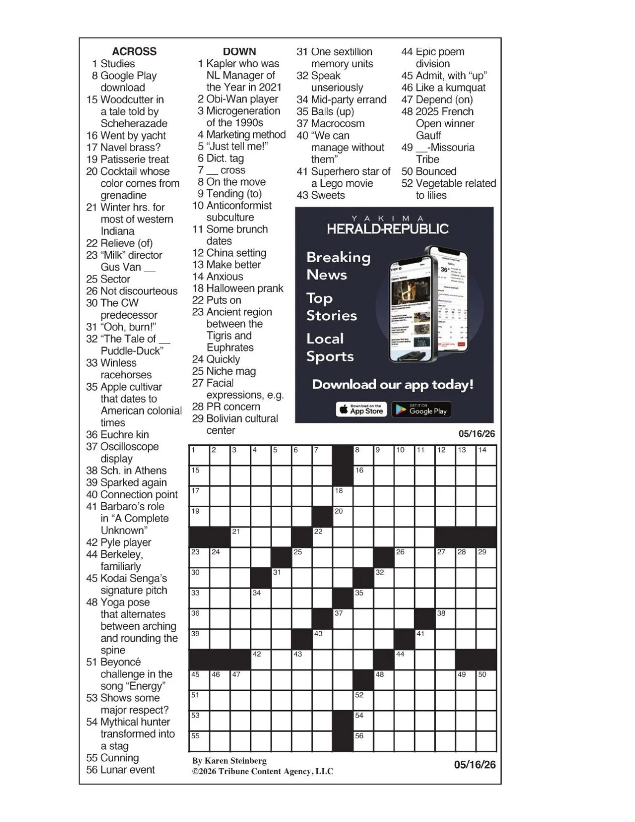 LA Times Crossword May 16 2026 Crosswords Yakimaherald