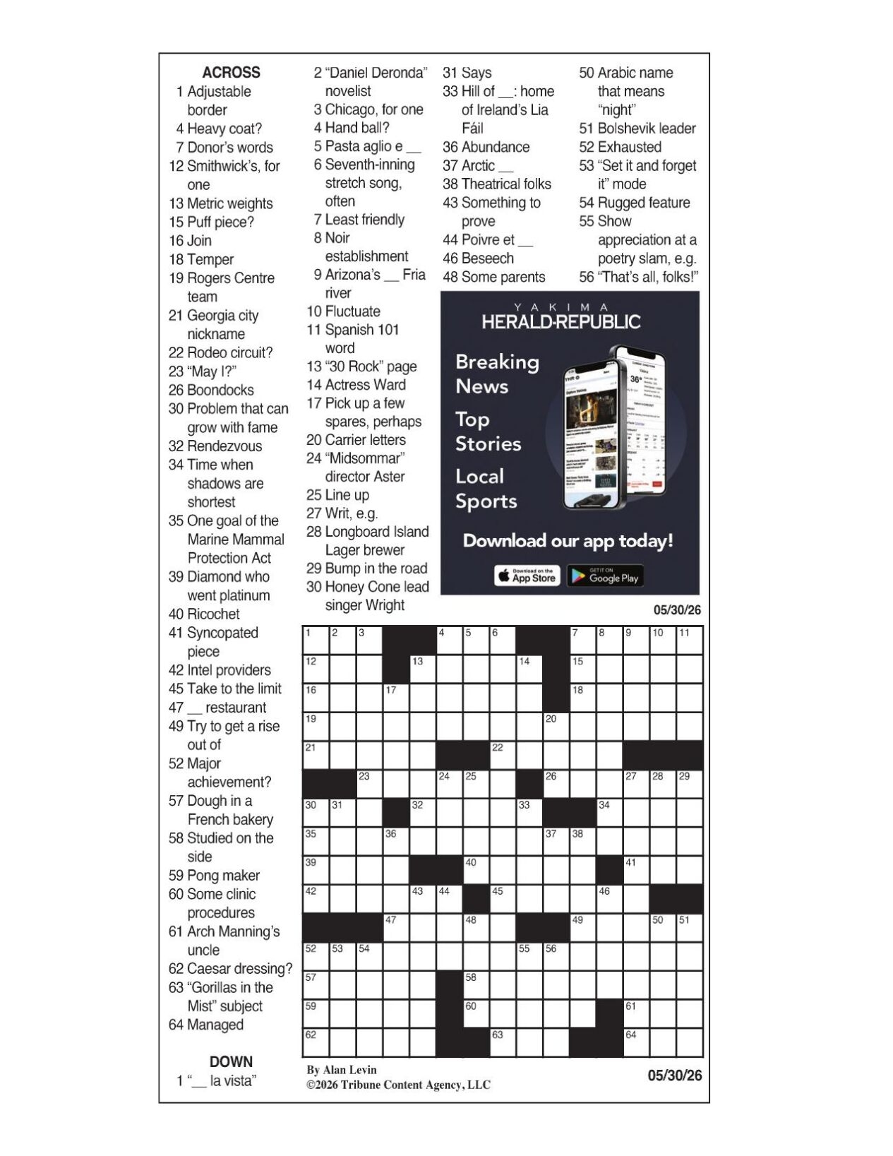LA Times Crossword May 30 2026 Crosswords Yakimaherald