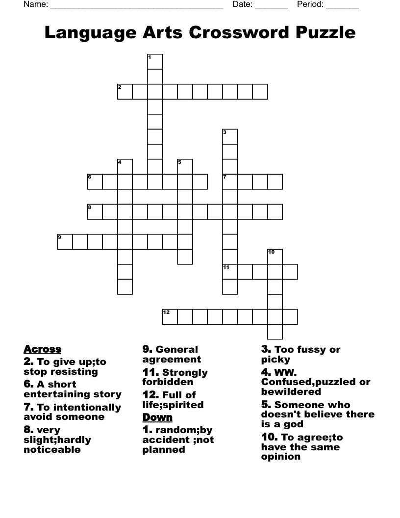 Language Arts Crossword Puzzle WordMint