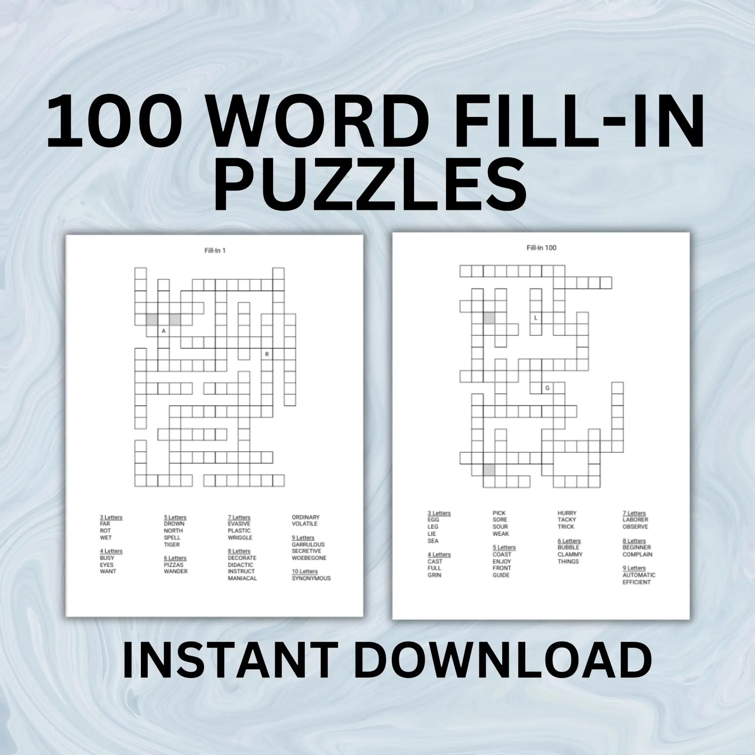 Large Print Word Fill in Puzzle Book 100 Pages For Adults digital Download Etsy