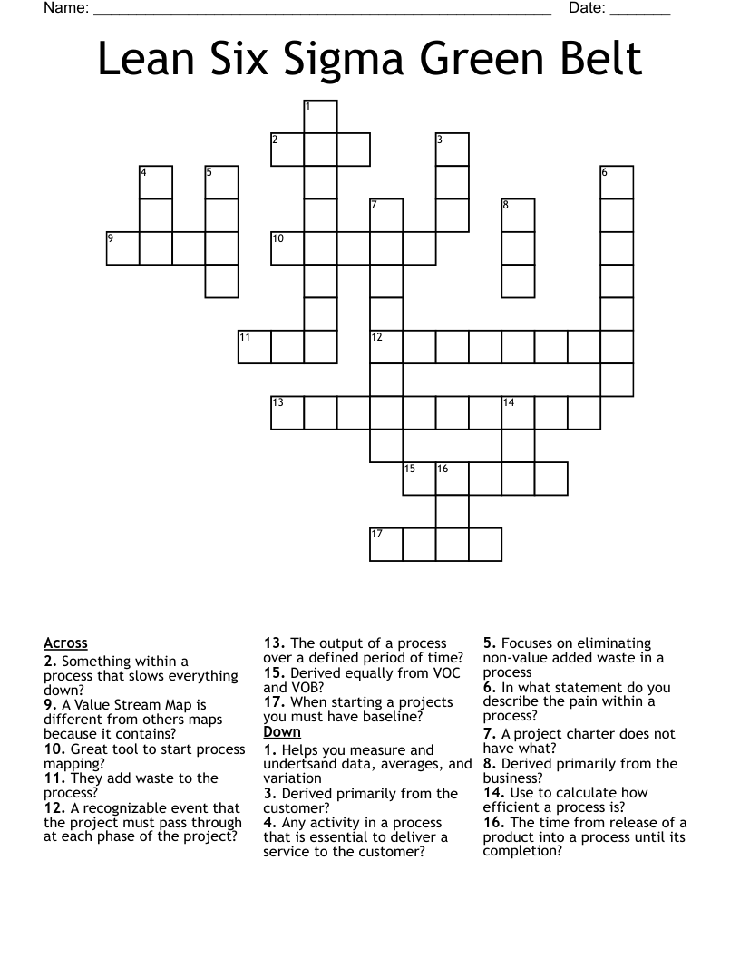 Lean Six Sigma Green Belt Crossword WordMint