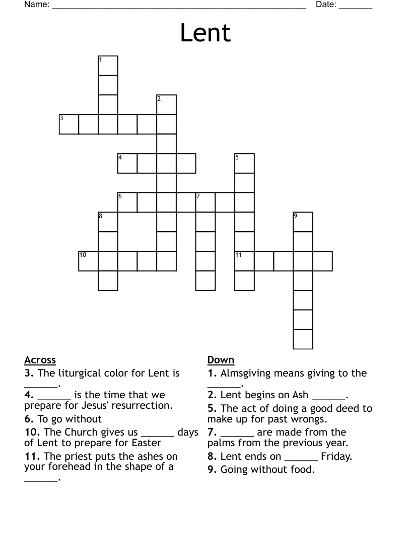 Lent Crossword WordMint Lent Crossword WordMint