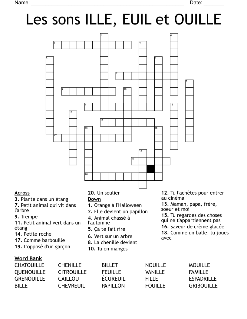 Les Sons ILLE EUIL Et OUILLE Crossword WordMint