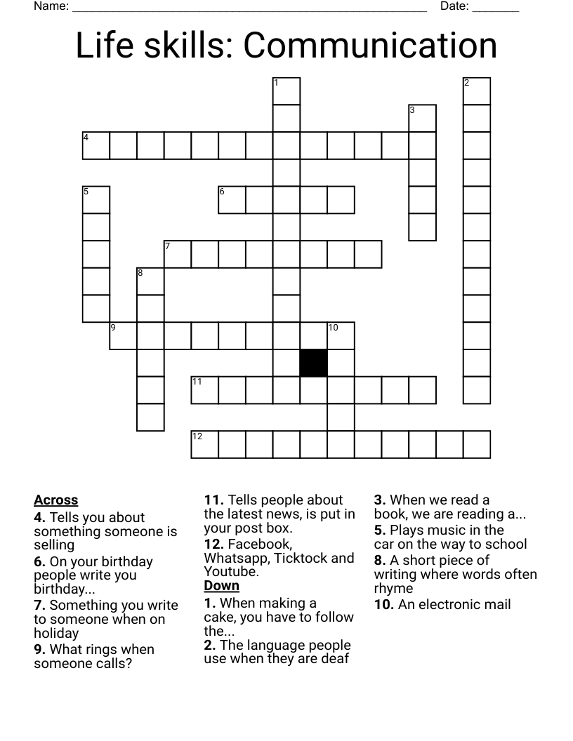 Life Skills Communication Crossword WordMint