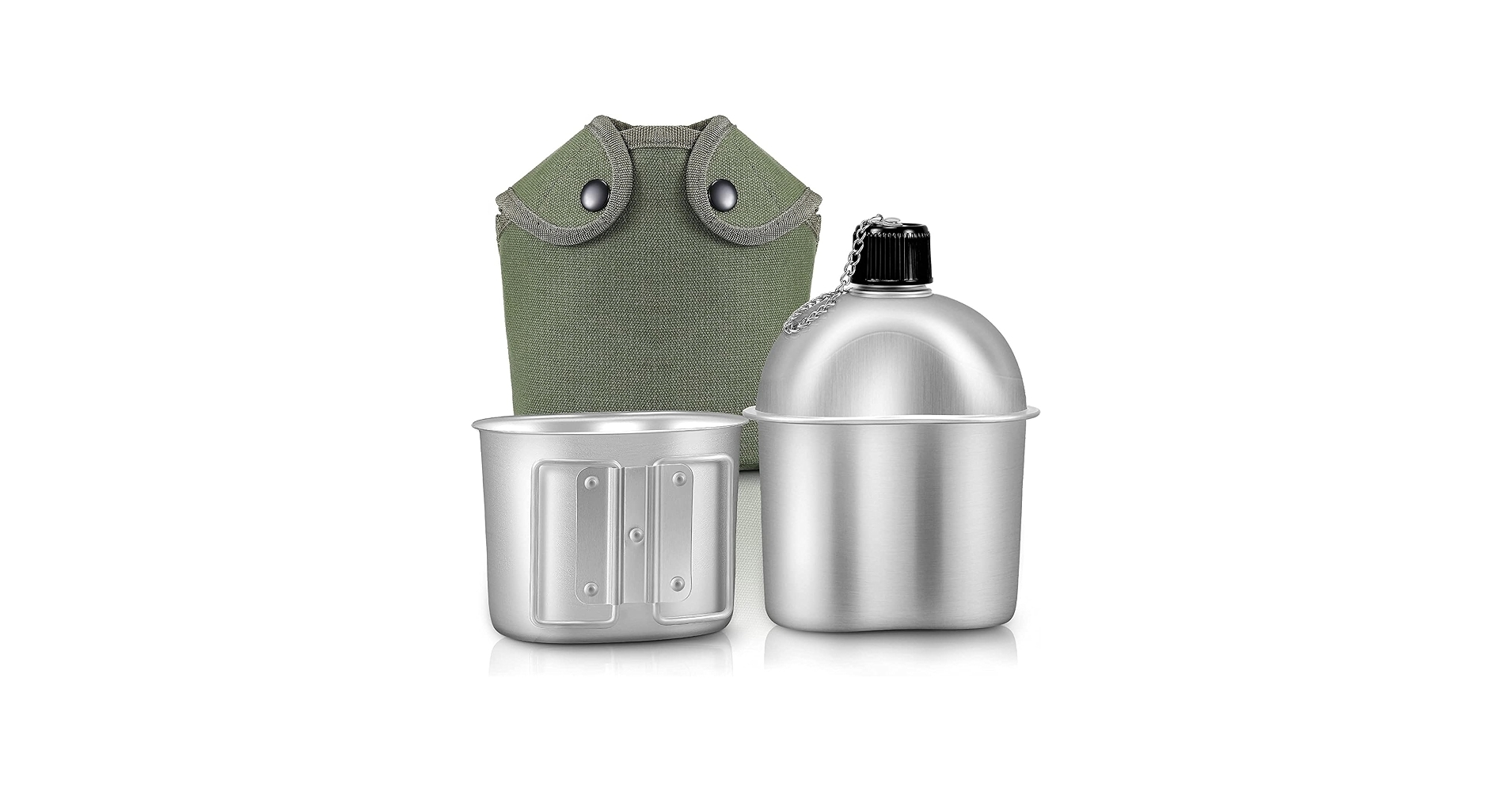 LinaLife Military Army Canteen 1QT Aluminum Cup Water Bottle Mug Nylon Cover Hiking Portable Water Bottle Stainless Steel Military Canteen With Cup Green Bag Outdoor Sport Camping Hiking Travel Sports Outdoors Amazon