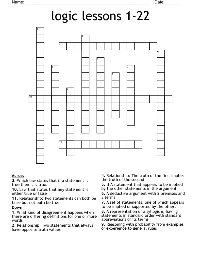 Logic Lessons 1 22 Crossword WordMint
