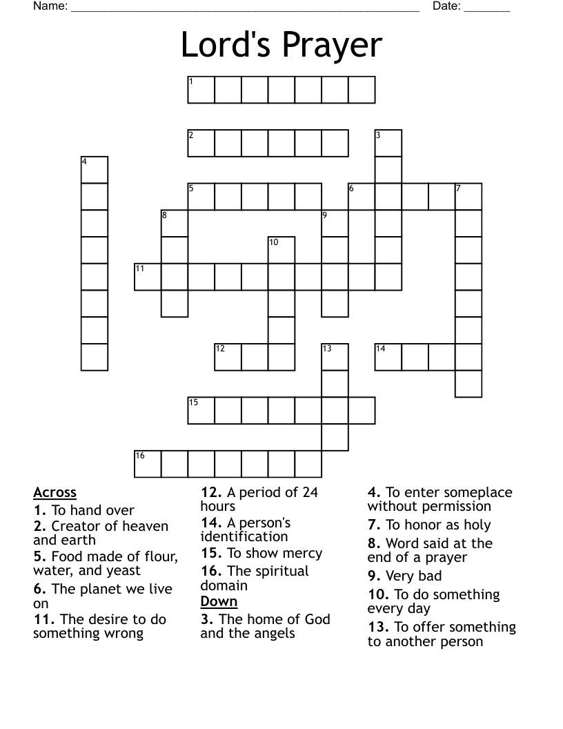 Lord s Prayer Crossword WordMint
