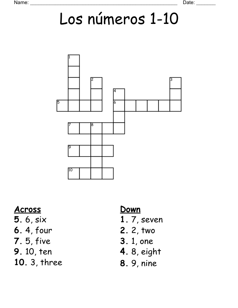 Los N meros 1 10 Crossword WordMint Los N meros 1 10 Crossword WordMint