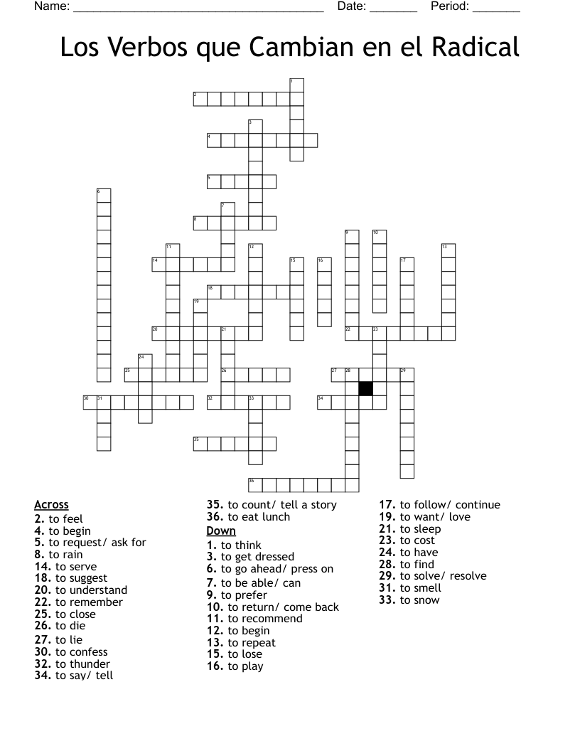 Los Verbos Que Cambian En El Radical Crossword WordMint