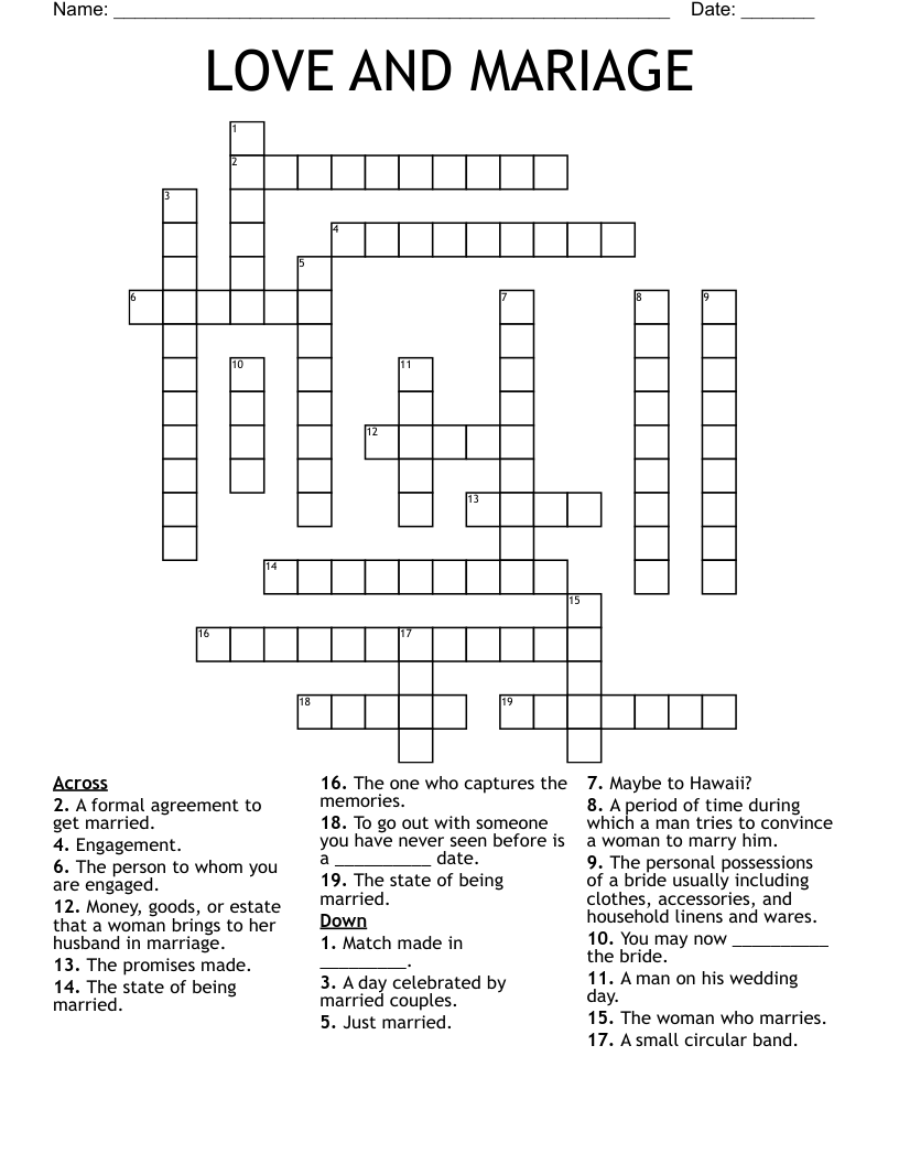 LOVE AND MARIAGE Crossword WordMint LOVE AND MARIAGE Crossword WordMint