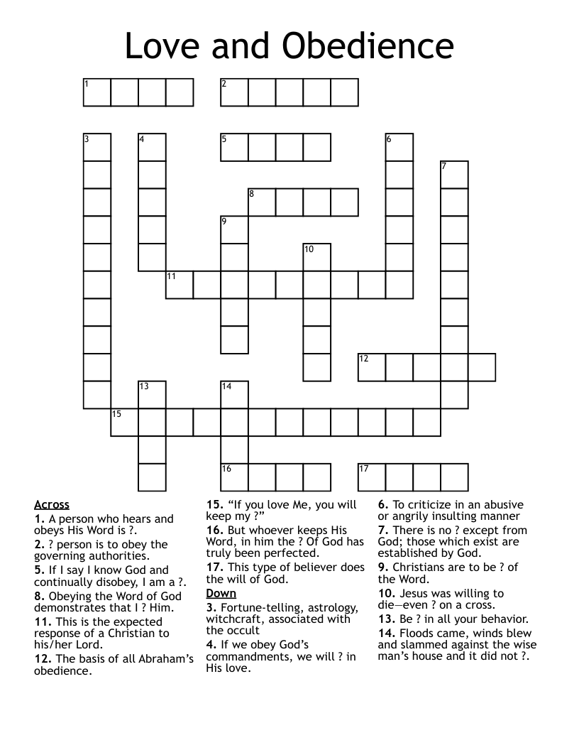 Love And Obedience Crossword WordMint