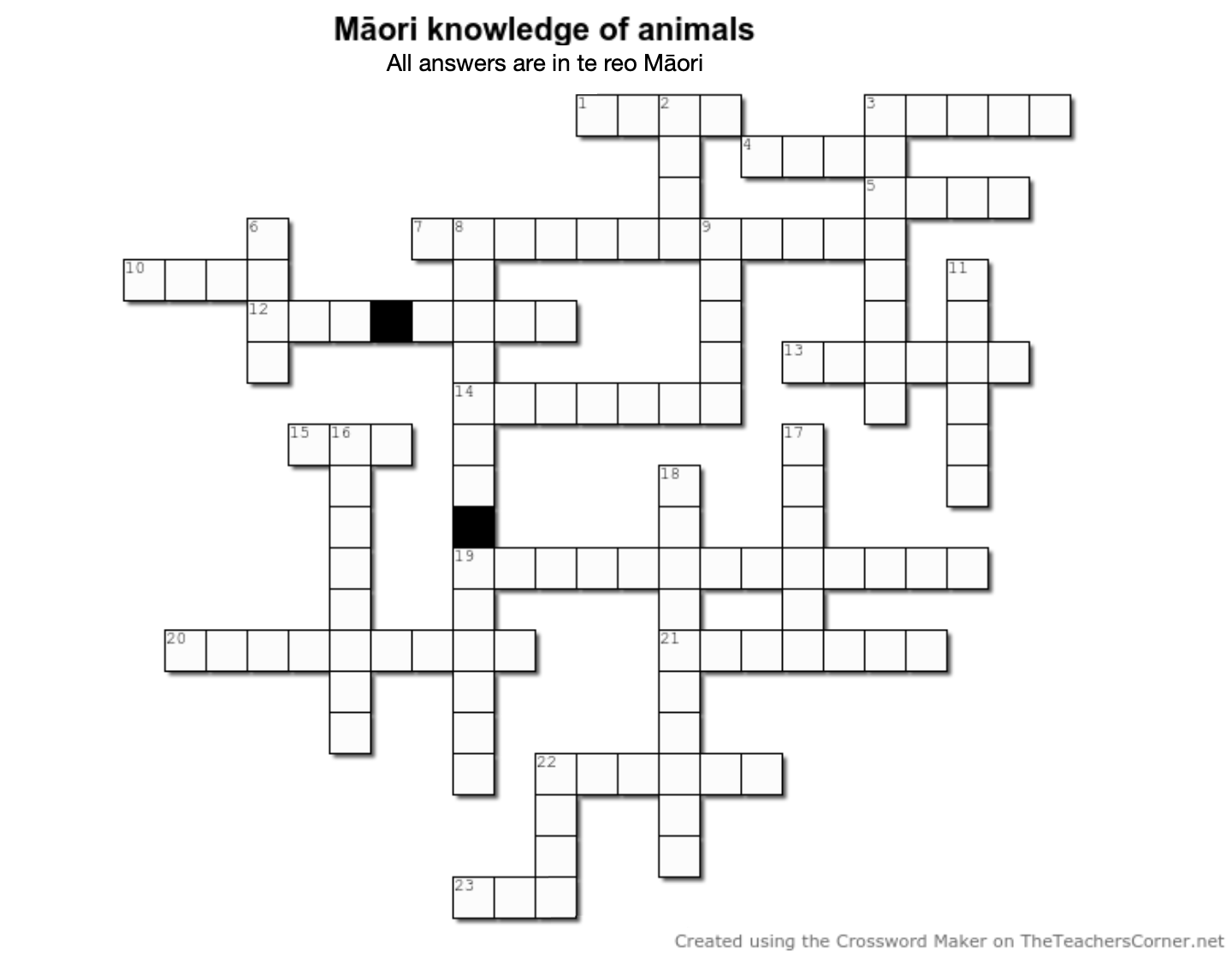 M ori Knowledge Of Animals Crossword Puzzles