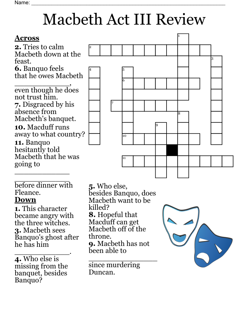 Macbeth Act III Review Crossword WordMint