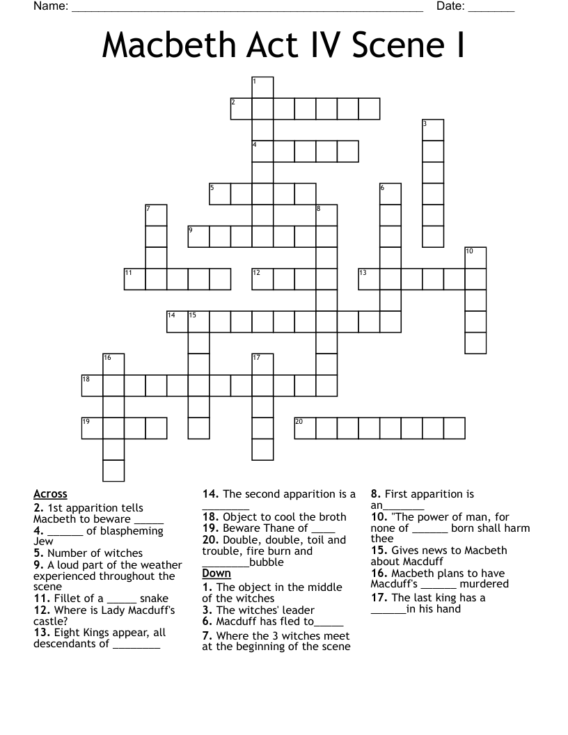 Macbeth Act IV Scene I Crossword WordMint