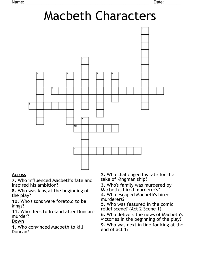 Macbeth Characters Crossword WordMint Macbeth Characters Crossword WordMint