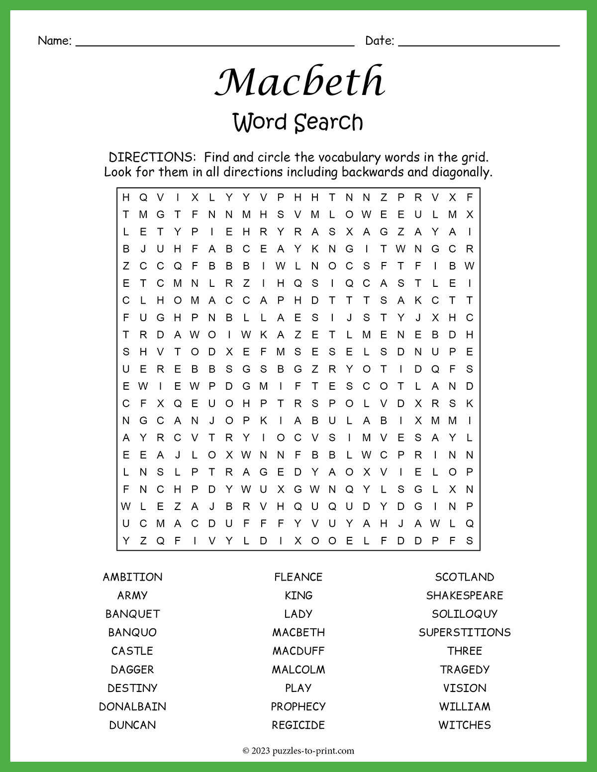 Macbeth Word Search