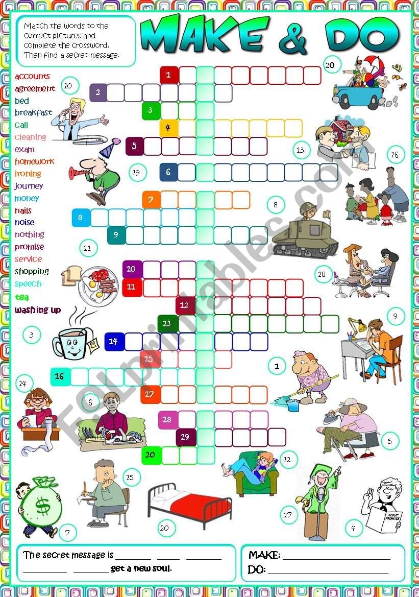 Make Do CROSSWORD B W KEY Included ESL Worksheet By Mada 1