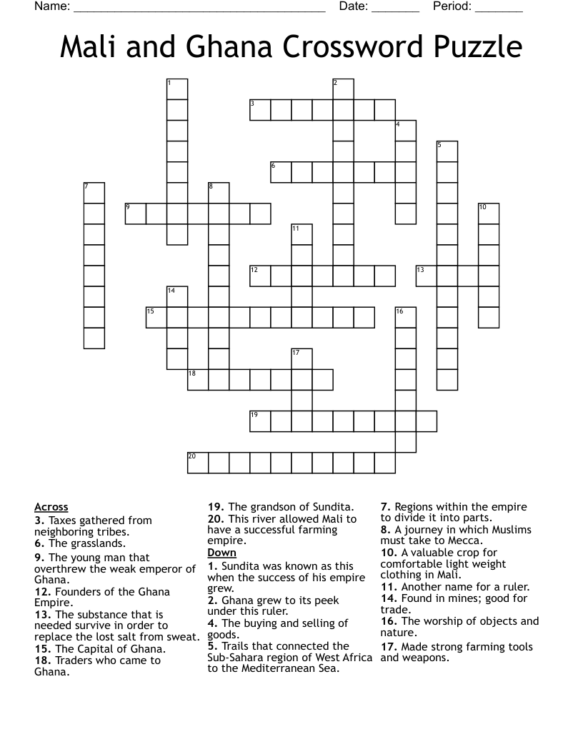 Mali And Ghana Crossword Puzzle WordMint
