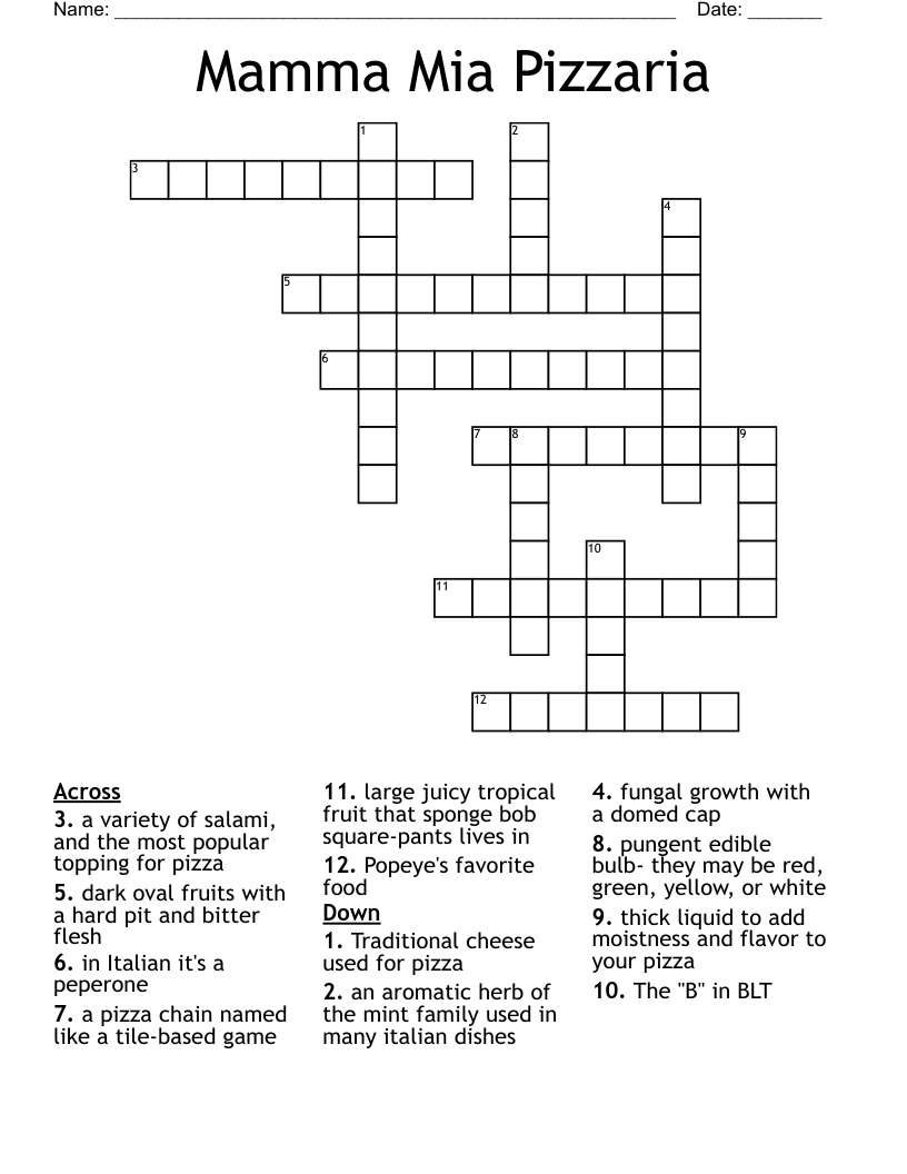 Mamma Mia Pizzaria Crossword WordMint