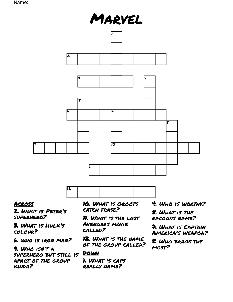 Marvel Crossword WordMint Marvel Crossword WordMint
