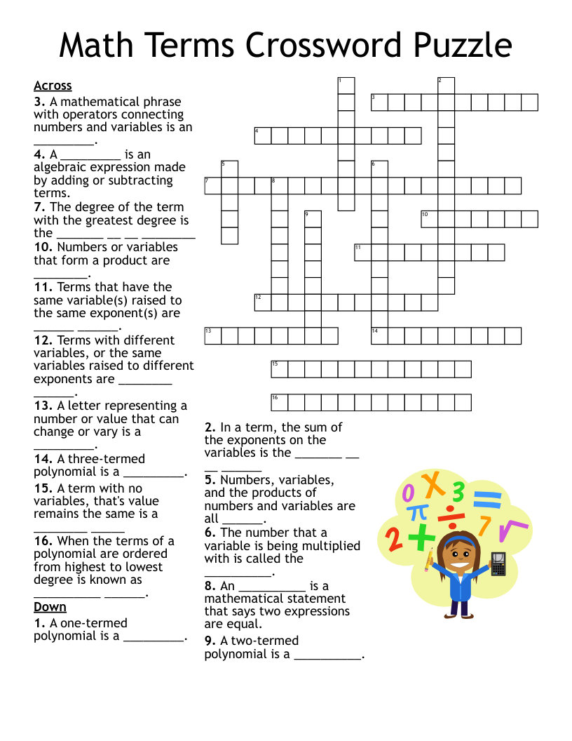 Math Crossword Puzzle WordMint