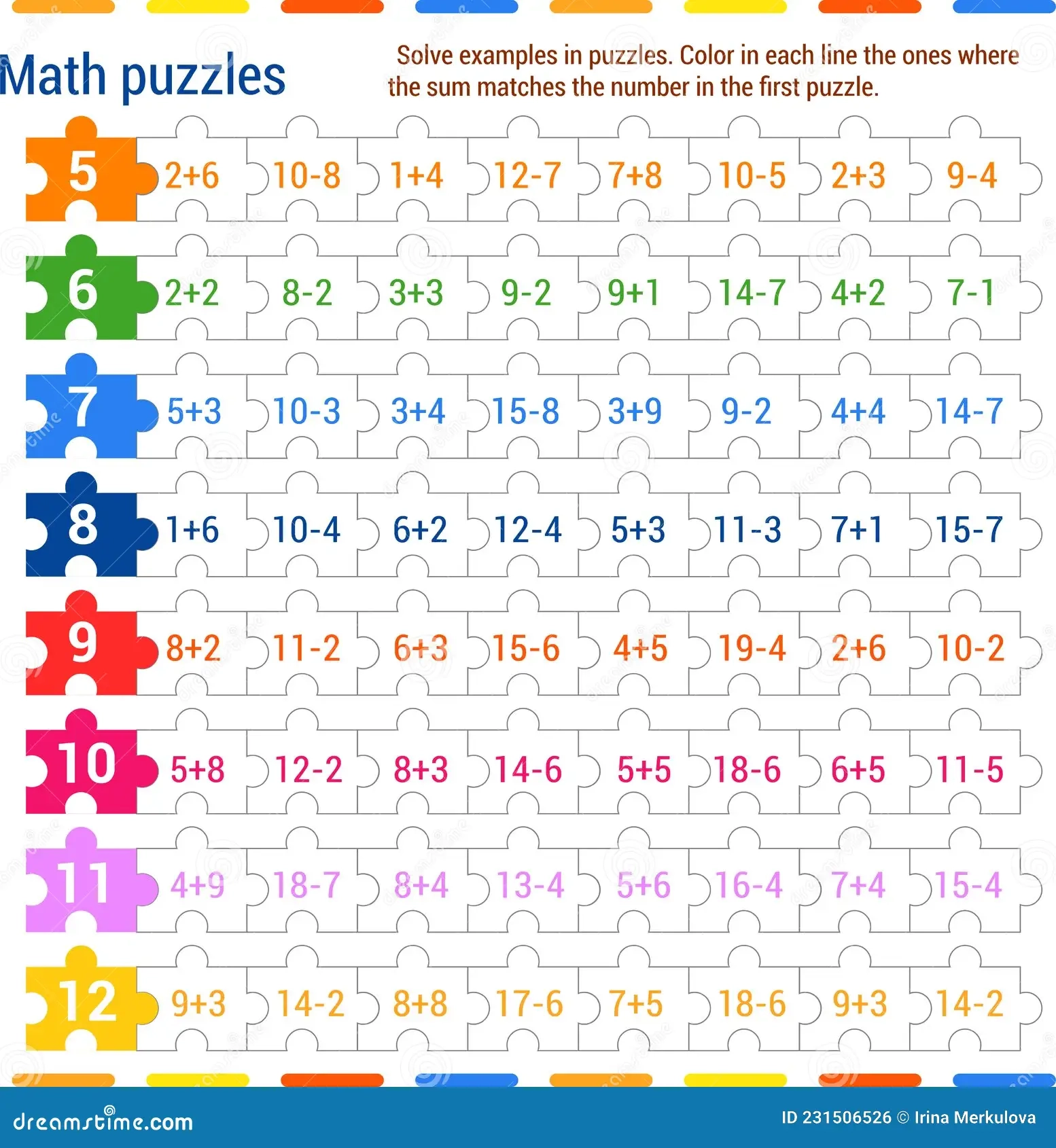 Math Puzzle Game Solve The Examples In The Jigsaw Puzzles Stock Vector Illustration Of Book Lesson 231506526