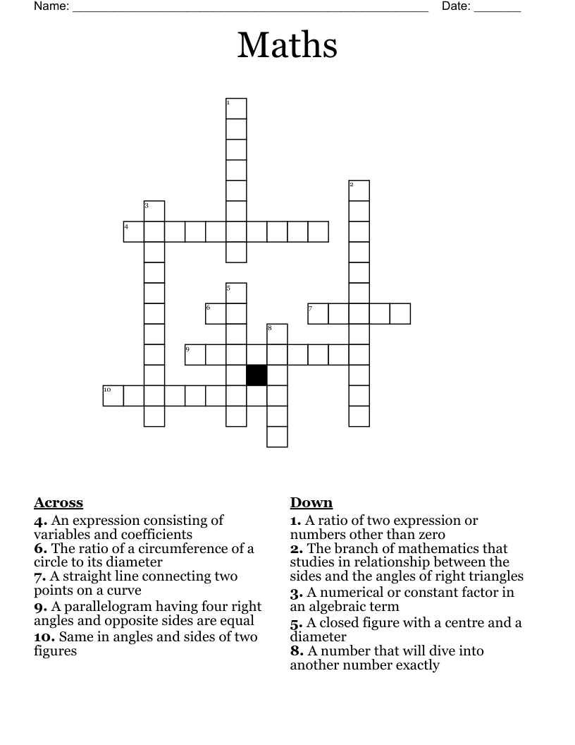 Maths Crossword WordMint